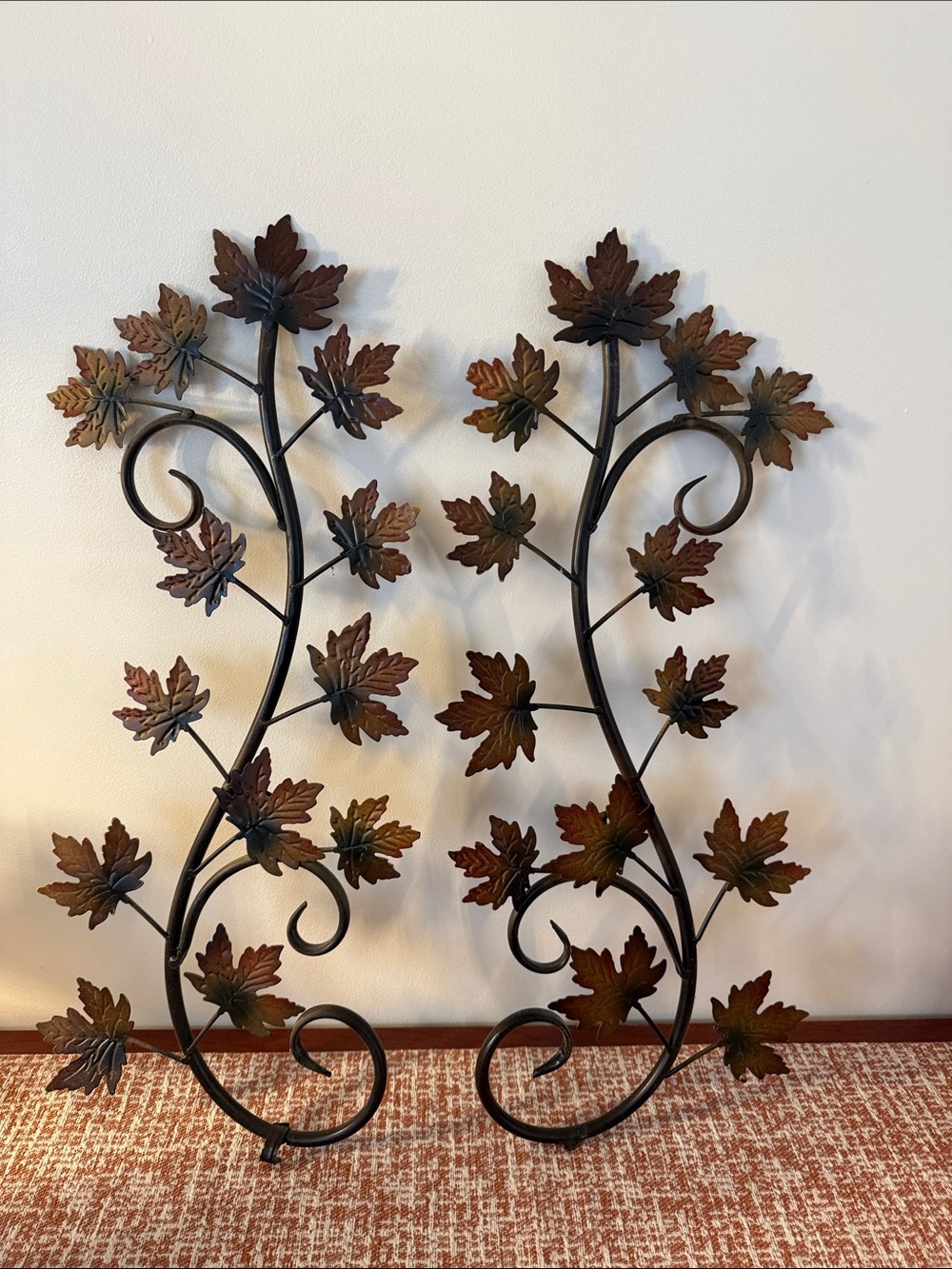 Metal Maple Leaf Wall Decor Pair in Rustic Brown